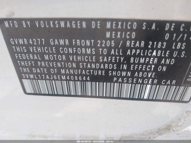 2014 Volkswagen Jetta 1.8t Sel მანქანა იყიდება აუქციონზე, vin: 3VWL17AJ6EM408644, აუქციონის ნომერი: 46198123