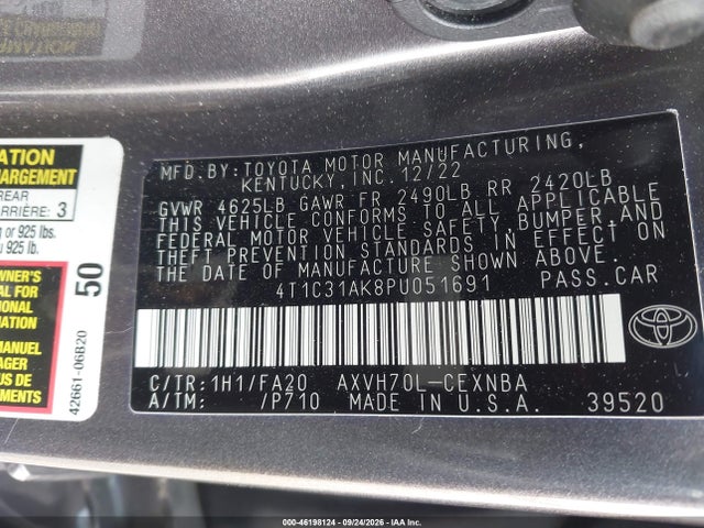 4T1C31AK8PU051691 Toyota Camry Le Hybrid
