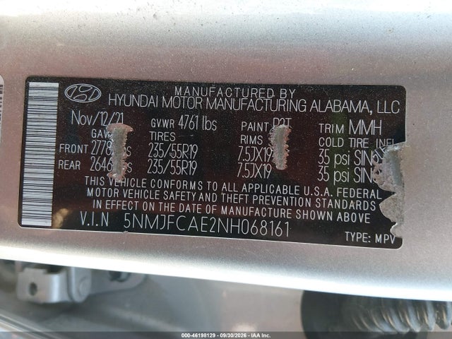 Продаж на аукціоні авто 2022 Hyundai Tucson Sel, vin: 5NMJFCAE2NH068161, номер лоту: 46198129