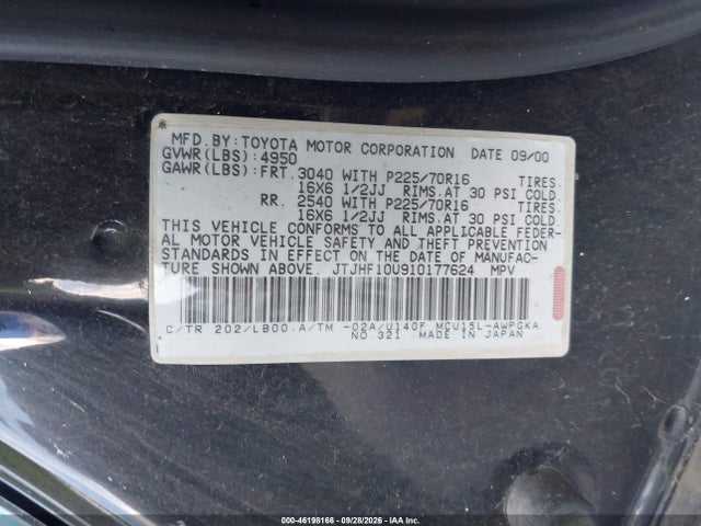Aukcja sprzedaży 2001 Lexus Rx 300, vin: JTJHF10U910177624, numer aukcji: 46198166