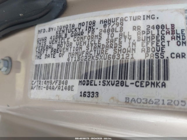 Aukcja sprzedaży 1999 Toyota Camry Ce/le/xle, vin: 4T1BG22K5XU603121, numer aukcji: 46198175