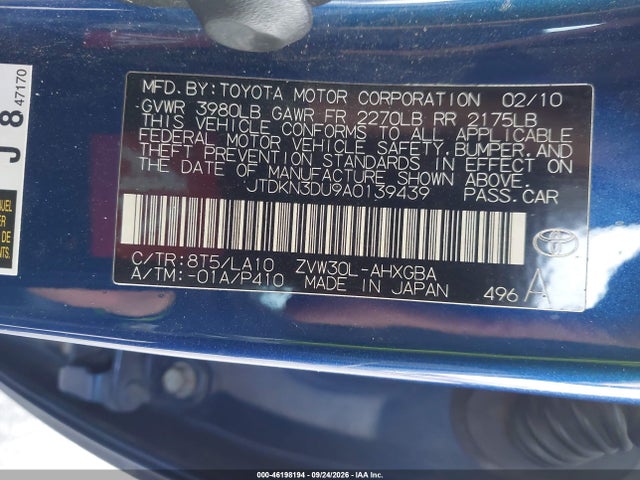 Aukcja sprzedaży 2010 Toyota Prius Iv, vin: JTDKN3DU9A0139439, numer aukcji: 46198194