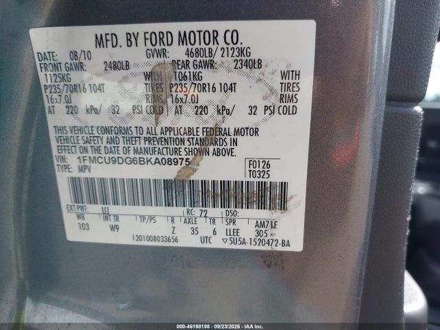 46198198 :رقم المزاد ، 1FMCU9DG6BKA08975 vin ، 2011 Ford Escape Xlt مزاد بيع