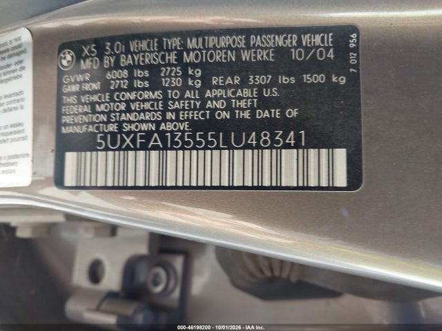 Aukcja sprzedaży 2005 Bmw X5 3.0i, vin: 5UXFA13555LU48341, numer aukcji: 46198200