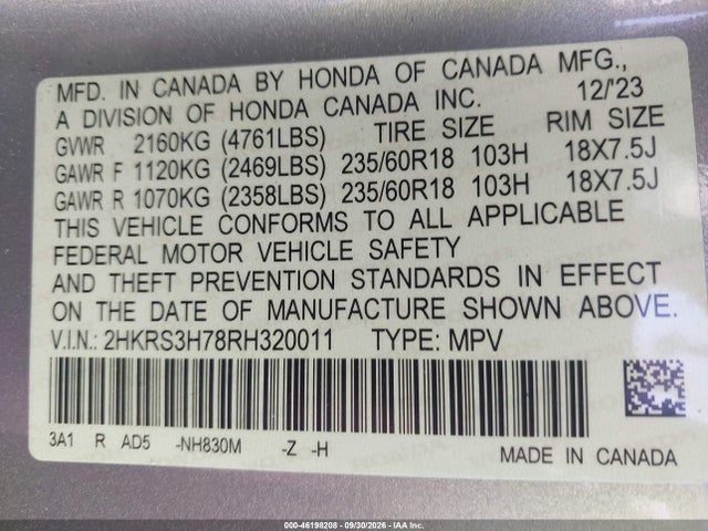 Продажа на аукционе авто 2024 Honda Cr-v Ex-l 2wd, vin: 2HKRS3H78RH320011, номер лота: 46198208
