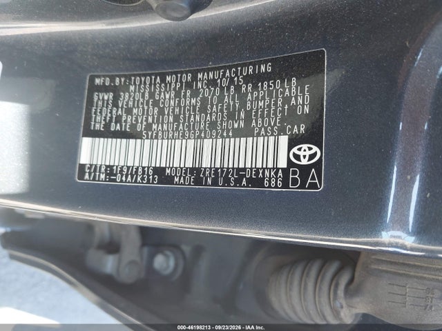 Продажа на аукционе авто 2016 Toyota Corolla Le, vin: 5YFBURHE9GP409244, номер лота: 46198213