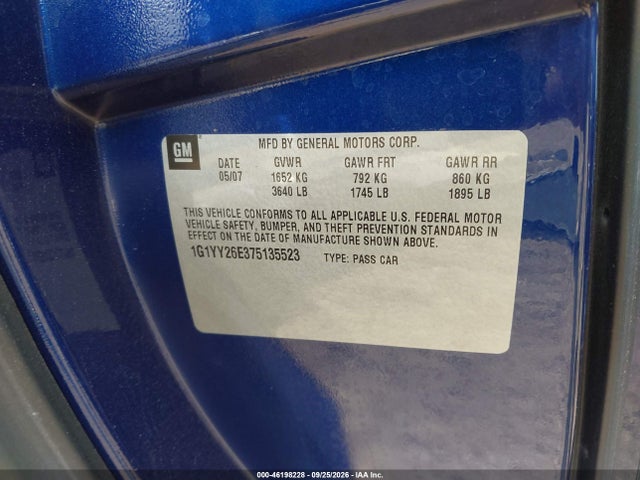 Aukcja sprzedaży 2007 Chevrolet Corvette Z06, vin: 1G1YY26E375135523, numer aukcji: 46198228