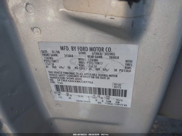 Продаж на аукціоні авто 2008 Ford F-150 Fx2/stx/xl/xlt, vin: 1FTRX12WX8KC87762, номер лоту: 46198233