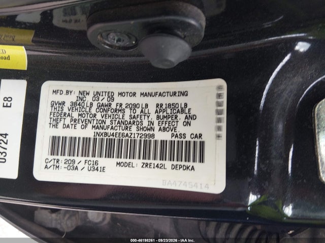 46198261 :رقم المزاد ، 1NXBU4EE6AZ172998 vin ، 2010 Toyota Corolla Le مزاد بيع
