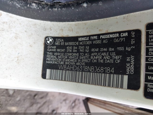 Auction sale of the 1992 Bmw 525 I Automatic, vin: WBAHD6318NBJ68184, lot number: 46198274