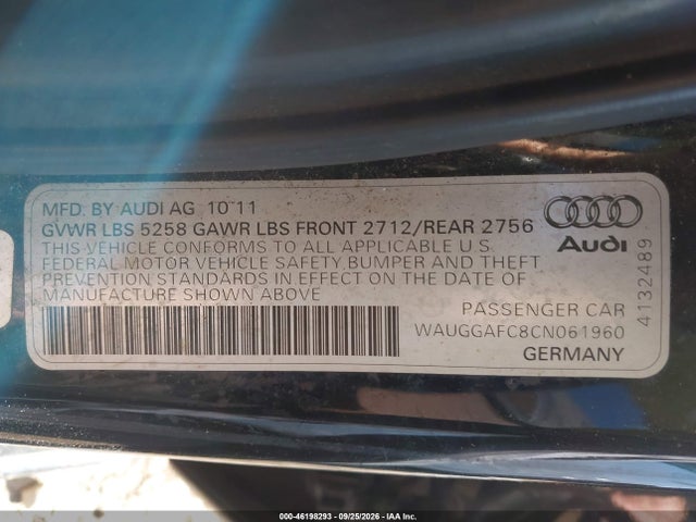 2012 Audi A6 3.0 Premium მანქანა იყიდება აუქციონზე, vin: WAUGGAFC8CN061960, აუქციონის ნომერი: 46198293