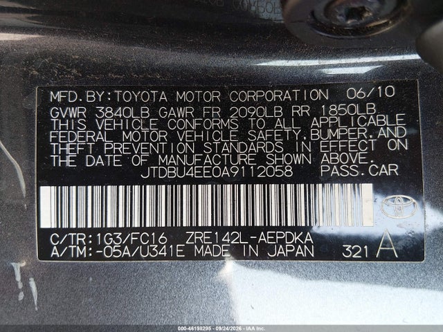 Aukcja sprzedaży 2010 Toyota Corolla Le, vin: JTDBU4EE0A9112058, numer aukcji: 46198295