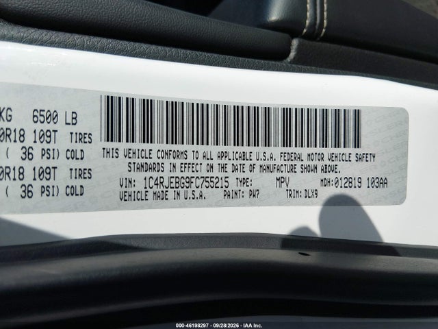 Aukcja sprzedaży 2015 Jeep Grand Cherokee Limited, vin: 1C4RJEBG9FC755215, numer aukcji: 46198297