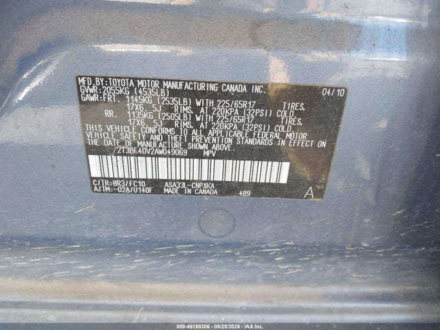 Продаж на аукціоні авто 2010 Toyota Rav4, vin: 2T3BF4DV2AW049069, номер лоту: 46198306