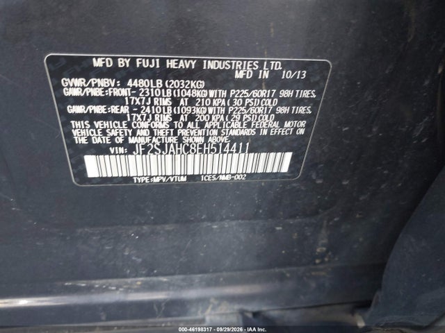 2014 Subaru Forester 2.5i Limited მანქანა იყიდება აუქციონზე, vin: JF2SJAHC8EH514411, აუქციონის ნომერი: 46198317