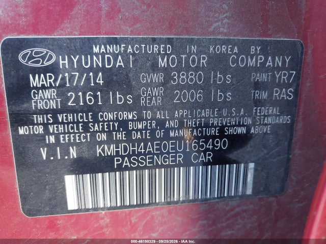 Продажа на аукционе авто 2014 Hyundai Elantra Se, vin: KMHDH4AE0EU165490, номер лота: 46198329