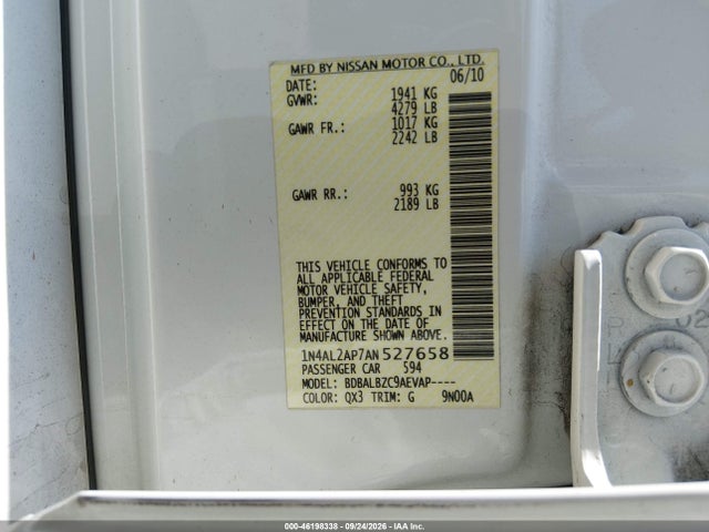 46198338 :رقم المزاد ، 1N4AL2AP7AN527658 vin ، 2010 Nissan Altima 2.5 S مزاد بيع