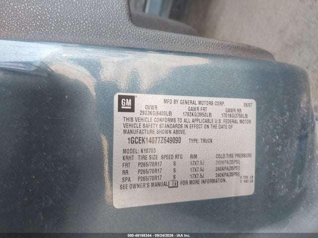 Aukcja sprzedaży 2007 Chevrolet Silverado 1500 Lt1, vin: 1GCEK14077Z649090, numer aukcji: 46198344