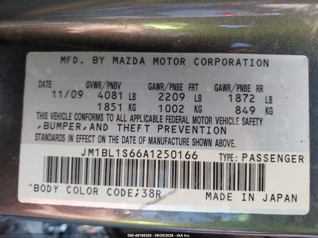 Продаж на аукціоні авто 2010 Mazda Mazda3 S Sport, vin: JM1BL1S66A1250166, номер лоту: 46198355