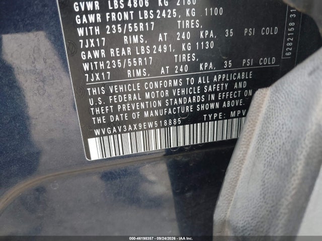 2014 Volkswagen Tiguan Se მანქანა იყიდება აუქციონზე, vin: WVGAV3AX9EW518885, აუქციონის ნომერი: 46198357