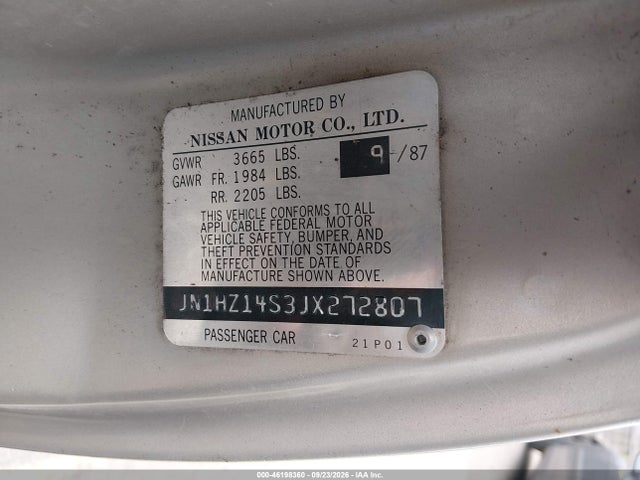 Продаж на аукціоні авто 1988 Nissan 300zx, vin: JN1HZ14S3JX272807, номер лоту: 46198360