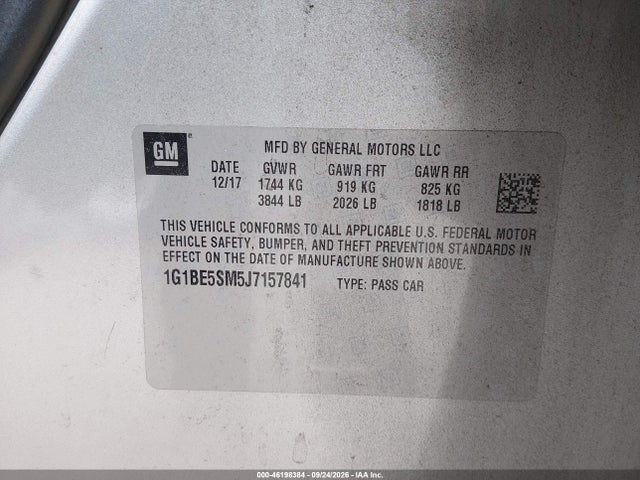 Продажа на аукционе авто 2018 Chevrolet Cruze Lt Auto, vin: 1G1BE5SM5J7157841, номер лота: 46198384