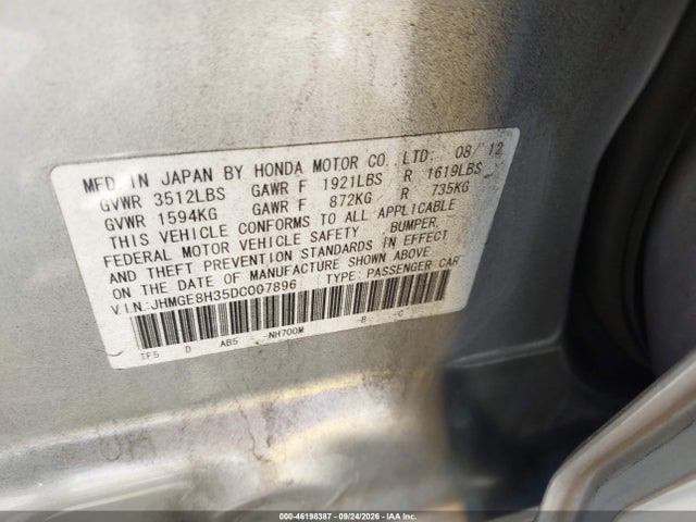 2013 Honda Fit მანქანა იყიდება აუქციონზე, vin: JHMGE8H35DC007896, აუქციონის ნომერი: 46198387
