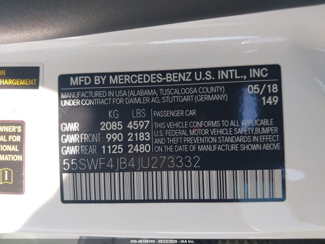 55SWF4JB4JU273332 Mercedes-Benz C 300