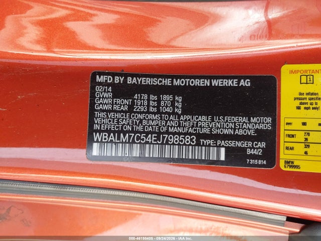 46198405 :رقم المزاد ، WBALM7C54EJ798583 vin ، 2014 Bmw Z4 Sdrive35i مزاد بيع