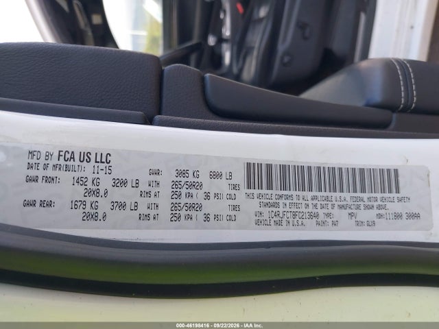 46198416 :رقم المزاد ، 1C4RJFCT8FC213640 vin ، 2015 Jeep Grand Cherokee Overland مزاد بيع