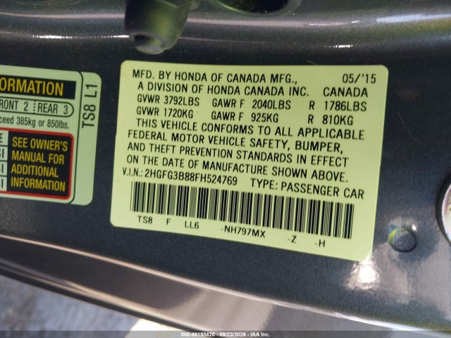 Honda CIVIC EX 2015 2HGFG3B88FH524769 Image 9