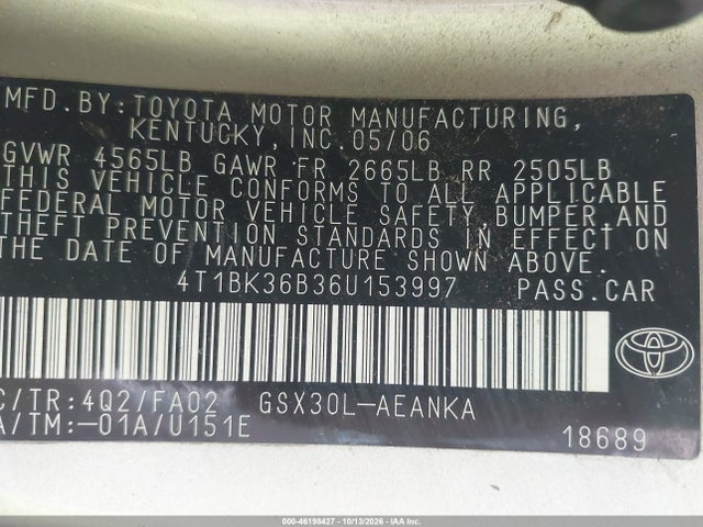 Aukcja sprzedaży 2006 Toyota Avalon Xl, vin: 4T1BK36B36U153997, numer aukcji: 46198427