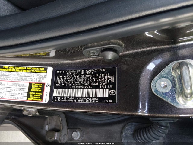 Продаж на аукціоні авто 2019 Toyota Camry Le, vin: 4T1B11HK7KU697367, номер лоту: 46198446