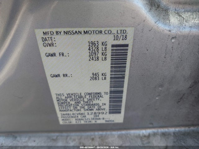 Nissan Altima 2.5 Sr 2019 1N4BL4CV6KC128992 Image 9
