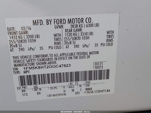 Ford Explorer Platinum 2016 1FM5K8HT2GGC47823 Image 9