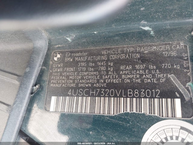 Продаж на аукціоні авто 1997 Bmw Z3 1.9l Roadster, vin: 4USCH7320VLB83012, номер лоту: 46198501