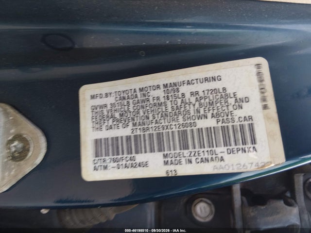 Aukcja sprzedaży 1999 Toyota Corolla Le, vin: 2T1BR12E9XC126080, numer aukcji: 46198510