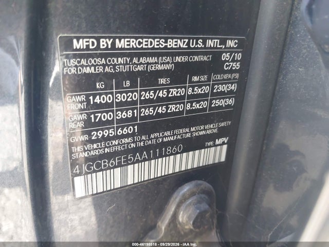 Aukcja sprzedaży 2010 Mercedes-benz R 350 4matic, vin: 4JGCB6FE5AA111860, numer aukcji: 46198518