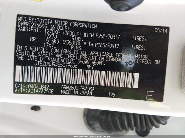 46198523 :رقم المزاد ، JTEZU5JR4E5079636 vin ، 2014 Toyota 4runner Sr5 Premium مزاد بيع