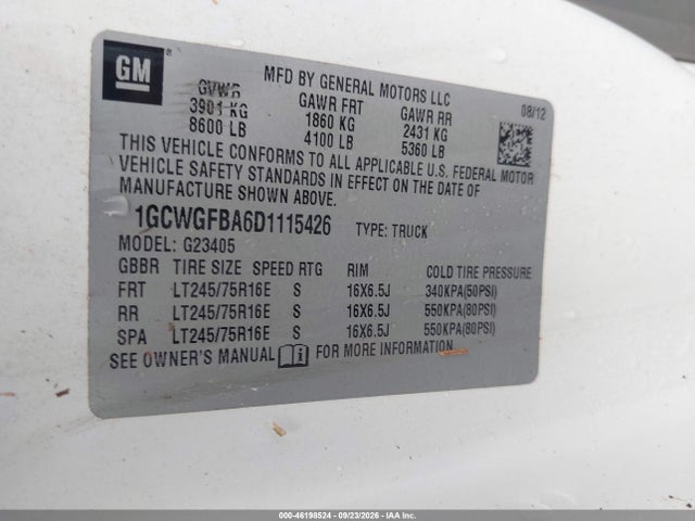 2013 Chevrolet Express Work Van მანქანა იყიდება აუქციონზე, vin: 1GCWGFBA6D1115426, აუქციონის ნომერი: 46198524