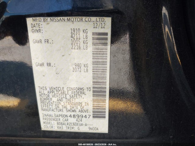 Продаж на аукціоні авто 2013 Nissan Altima 2.5 S, vin: 1N4AL3AP6DN489947, номер лоту: 46198526