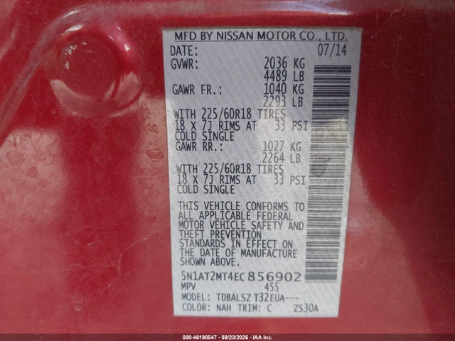 Продаж на аукціоні авто 2014 Nissan Rogue Sl, vin: 5N1AT2MT4EC856902, номер лоту: 46198547