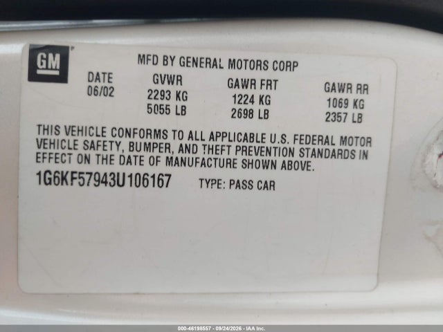 Продажа на аукционе авто 2003 Cadillac Deville Dts, vin: 1G6KF57943U106167, номер лота: 46198557
