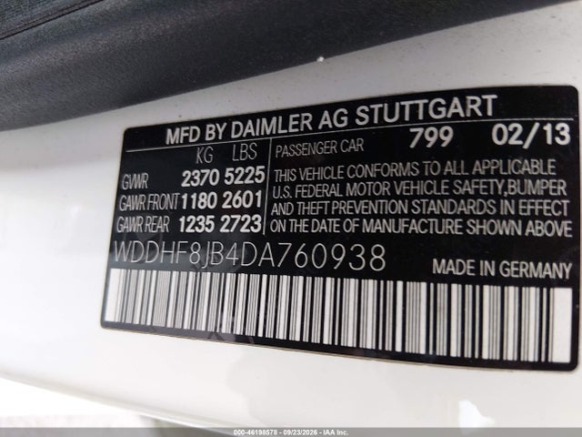 46198578 :رقم المزاد ، WDDHF8JB4DA760938 vin ، 2013 Mercedes-benz E-class E 350 Sport مزاد بيع