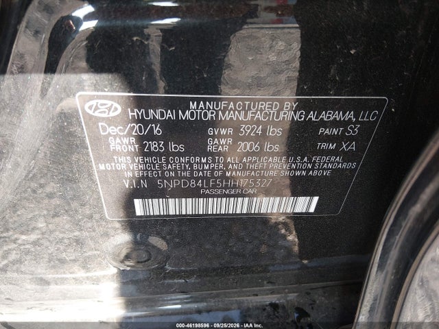 5NPD84LF5HH175327 Hyundai ELANTRA SE