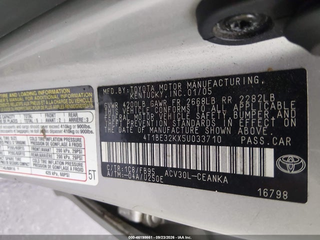 46198661 :رقم المزاد ، 4T1BE32KX5U033710 vin ، 2005 Toyota Camry Std مزاد بيع