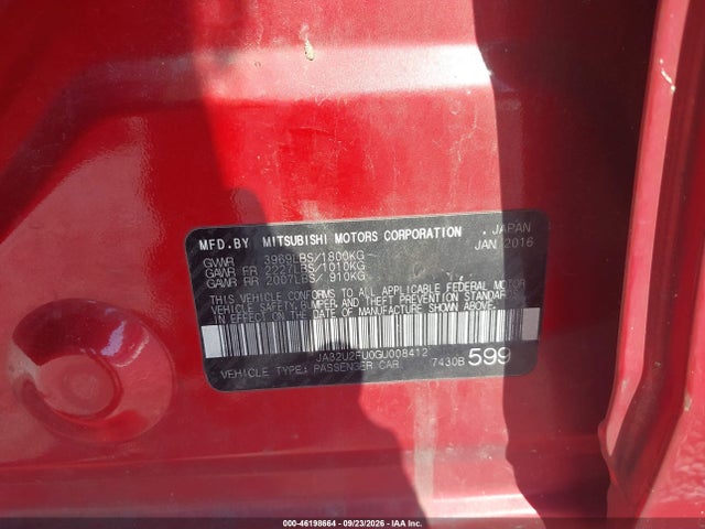 Продаж на аукціоні авто 2016 Mitsubishi Lancer Es, vin: JA32U2FU0GU008412, номер лоту: 46198664