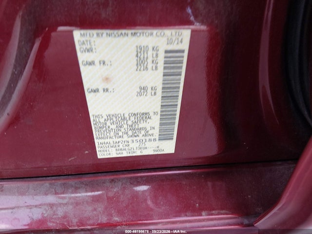 46198678 :رقم المزاد ، 1N4AL3AP2FN350188 vin ، 2015 Nissan Altima 2.5 S مزاد بيع