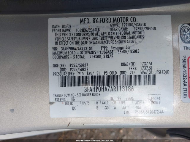 Продаж на аукціоні авто 2010 Ford Fusion Se, vin: 3FAHP0HA7AR113186, номер лоту: 46198694