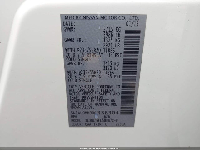 Продажа на аукционе авто 2013 Infiniti Jx35, vin: 5N1AL0MM9DC336304, номер лота: 46198737